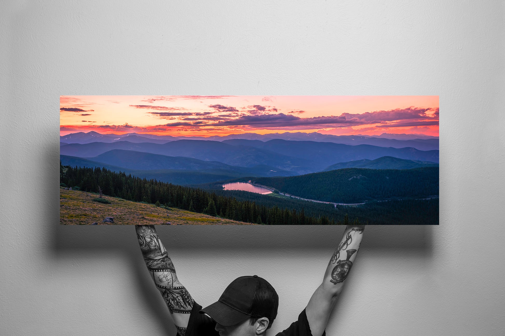 Sunset Above Echo Lake on Mt. Evans in Colorado Mockup - Limited Edition Fine Art Panorama Print by Alber Photography