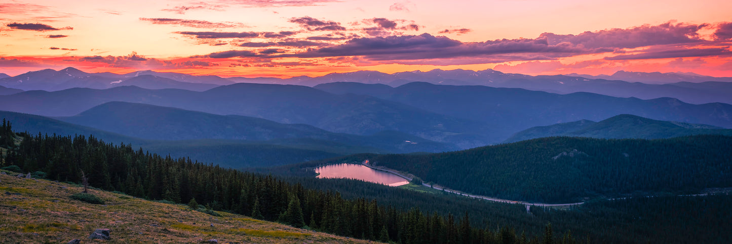 Sunset Above Echo Lake on Mt. Evans in Colorado - Limited Edition Fine Art Panorama Print by Alber Photography