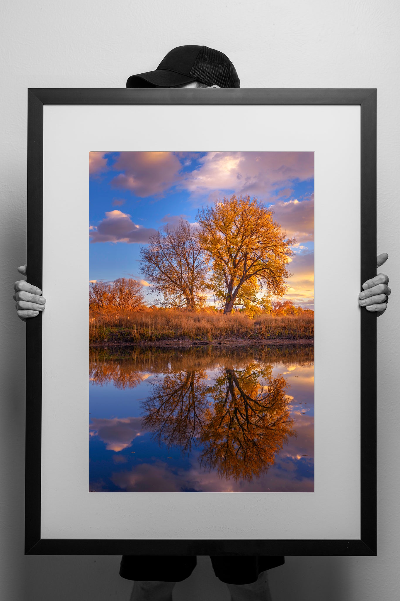 Sunrise over a beautiful tree in fall with a reflection in the foreground mockup - Limited Edition Fine Art Print by Alber Photography